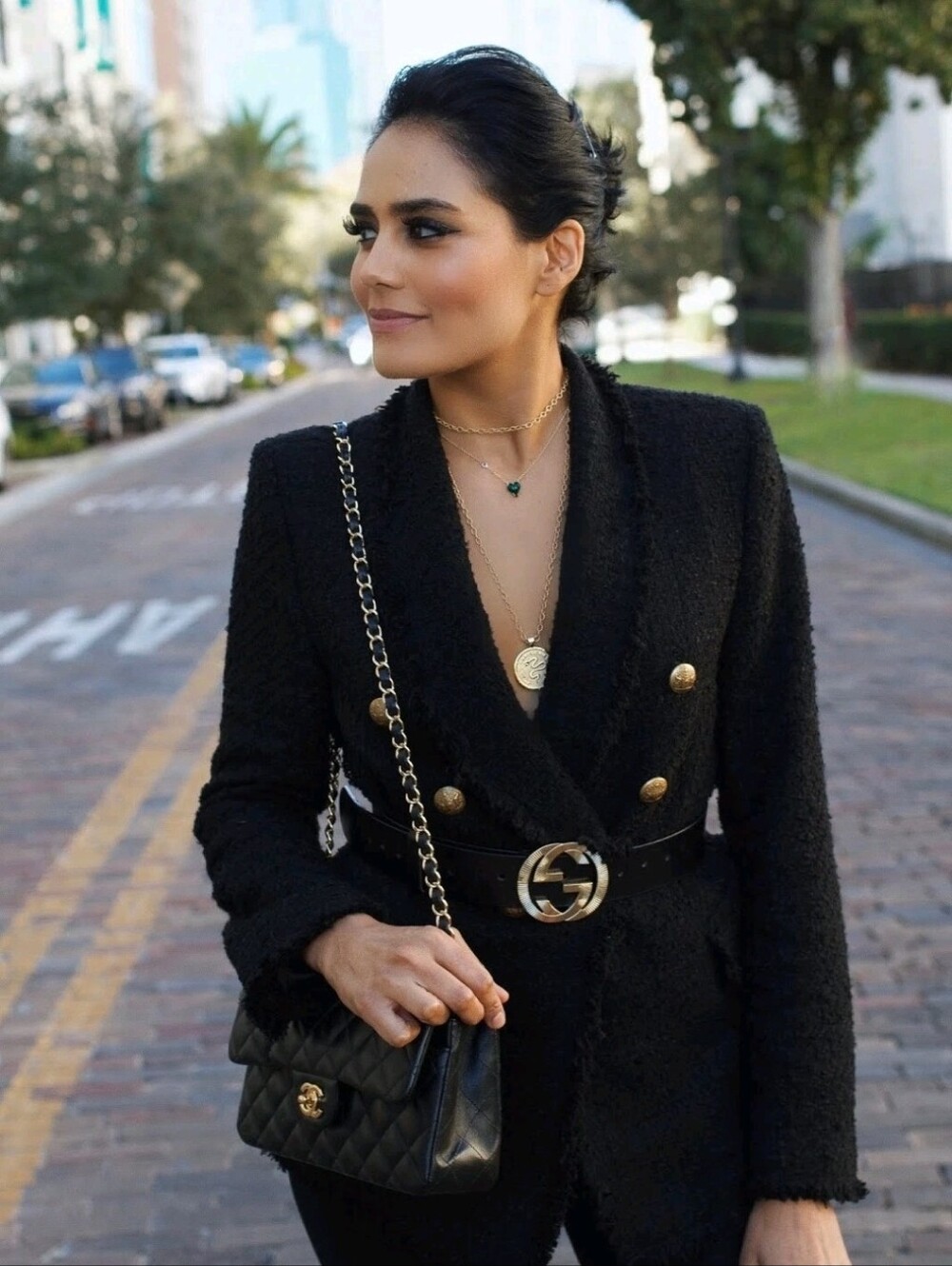 Zara Black Textured Double Breasted Blazer with Gold Buttons